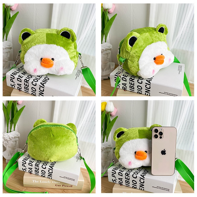 Drozenb Tas Selempang Boneka Lucu/Tas Selempang Plush Model Korea/Tas Selempang Bebek Bulu Gaya Korea