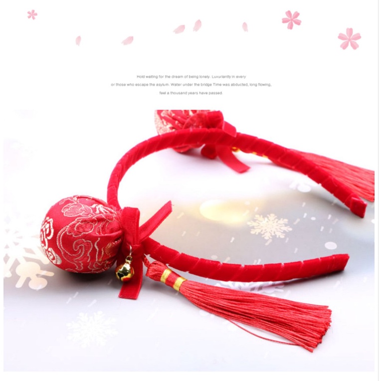 BANDO POM POM MERAH AKSESORIS IMLEK FASHION ANAK CEWEK IMPORT CHONGSAM JEPITAN RAMBUT