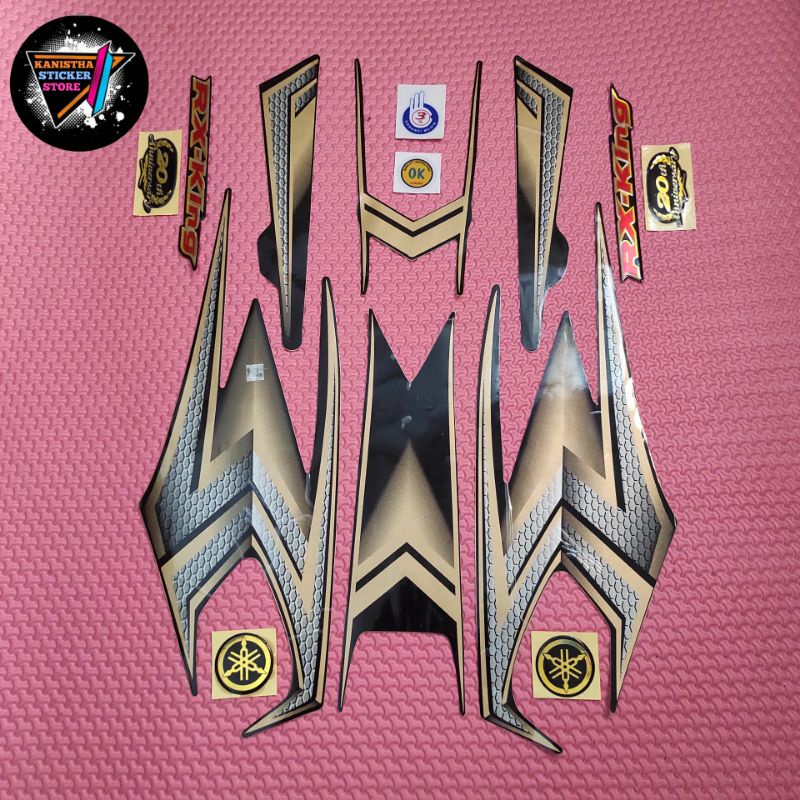 striping yamaha rx king tahun 2004 SE warna gold , satu set emblem rx king , satu set emblem logo ga
