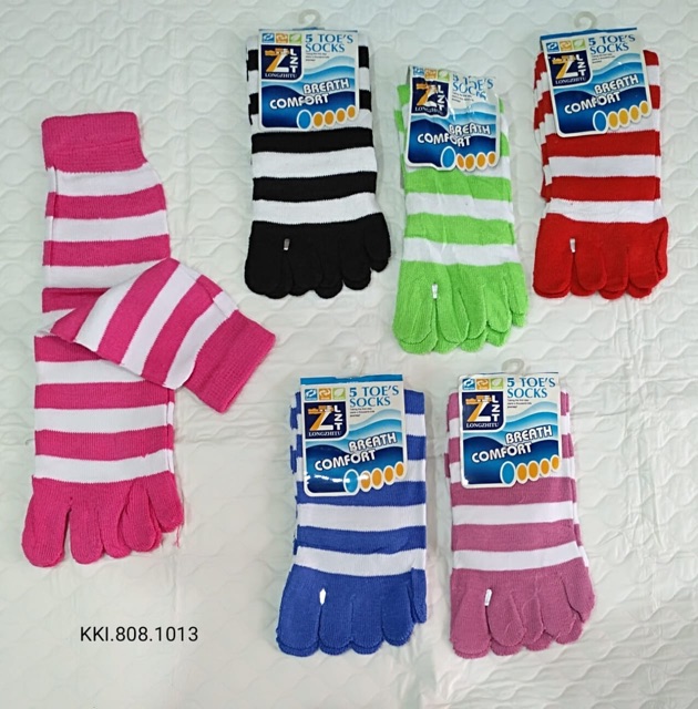 3pcs! Kaos kaki 5 jari motif salur unisex