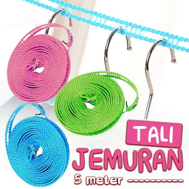 TALI JEMURAN BAJU PANJANG 5 METER PORTABLE | TALI JEMURAN HANGER KUAT GANTUNGAN BAJU LUBANG