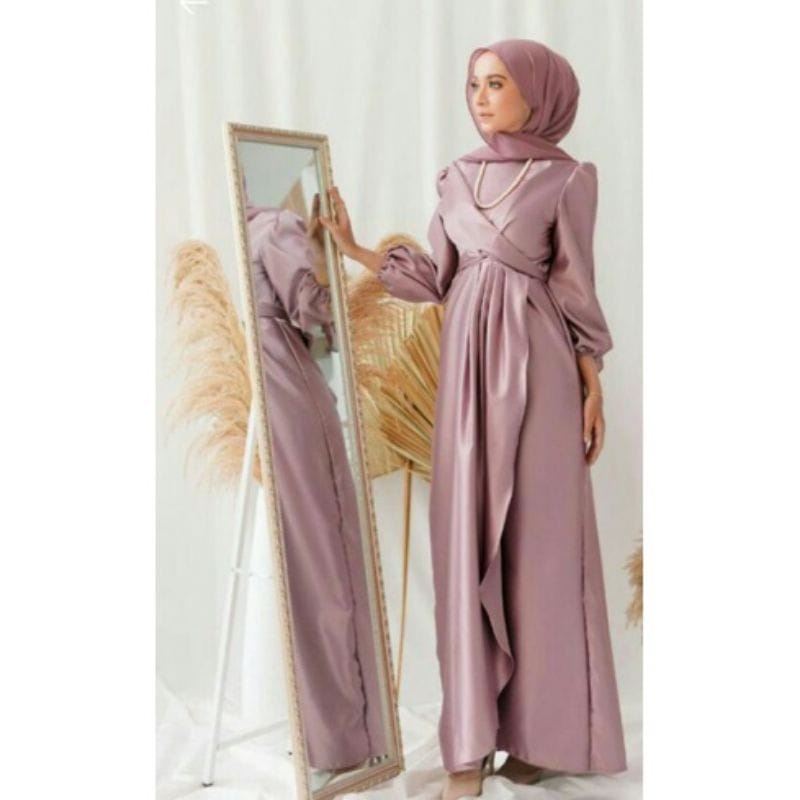 Aura Dress Silk - Gamis hijab satin silk Wrap Dress Gamis Pesta Dress wisuda Dress Hijab Dress pesta