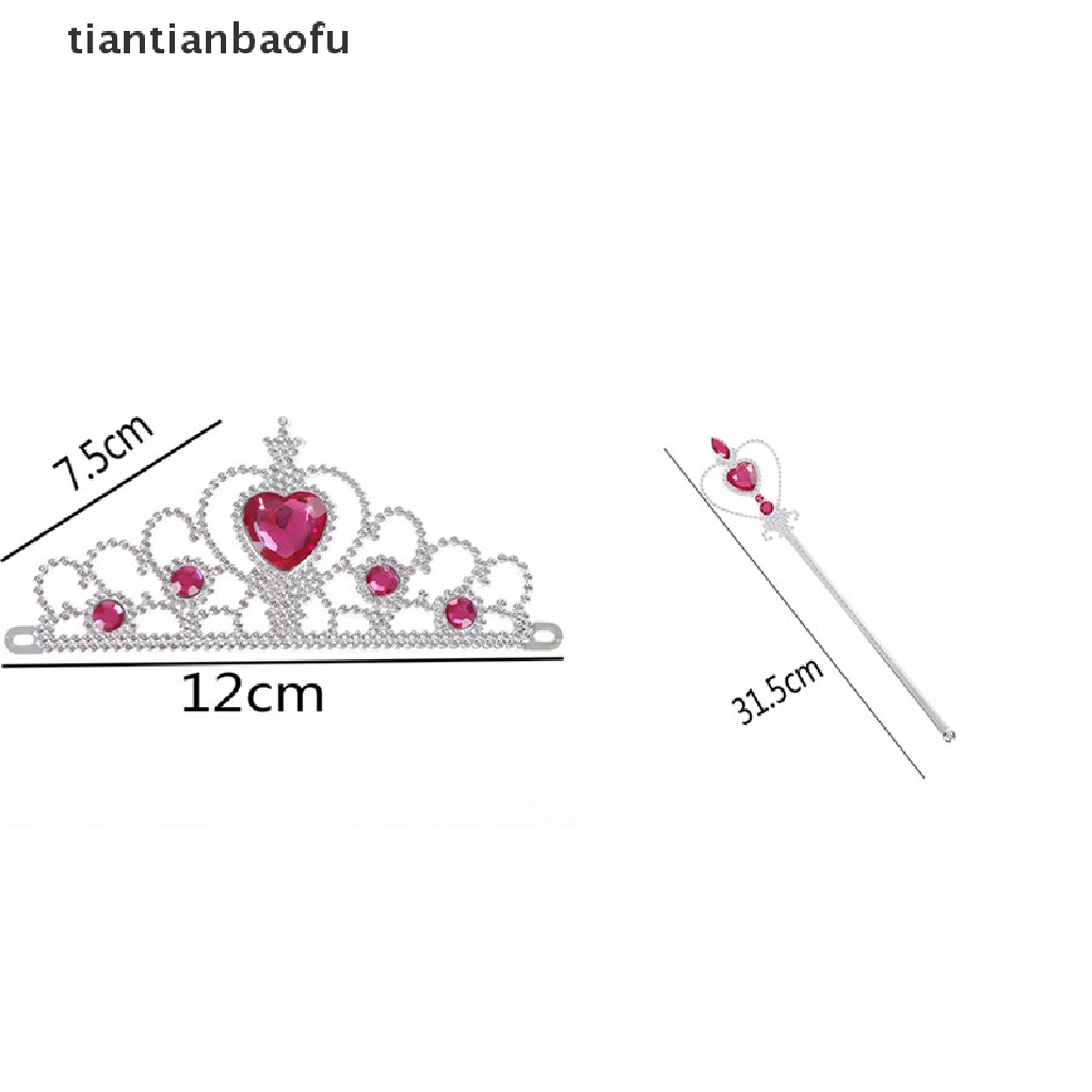 [tiantianbaofu] 1 set Crystal Girls Tiara Crown Princess Crown + Magic Wand Girls Hair Accessories Boutique