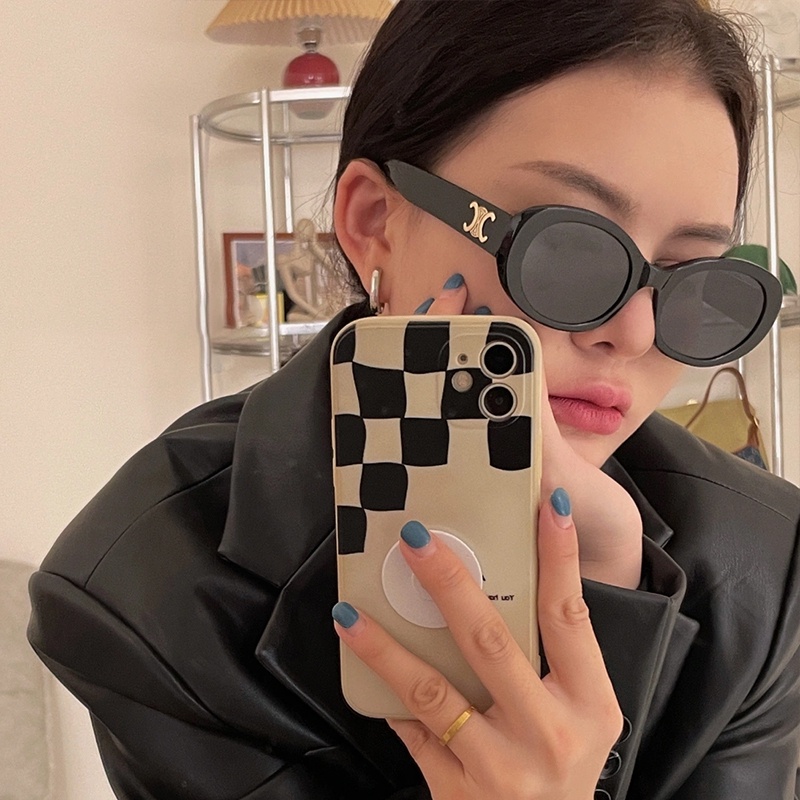 Kacamata Hitam Wanita Model Retro Harajuku Korea Oval Frame Besar Warna Hitam