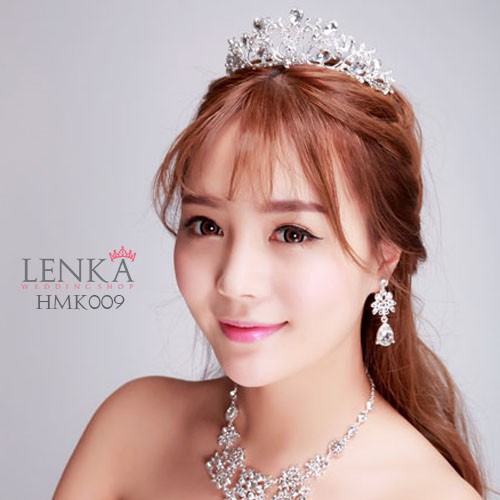 Paket Mahkota Kalung Anting Crystal l Aksesoris Royal Wedding Lenka - HMK009