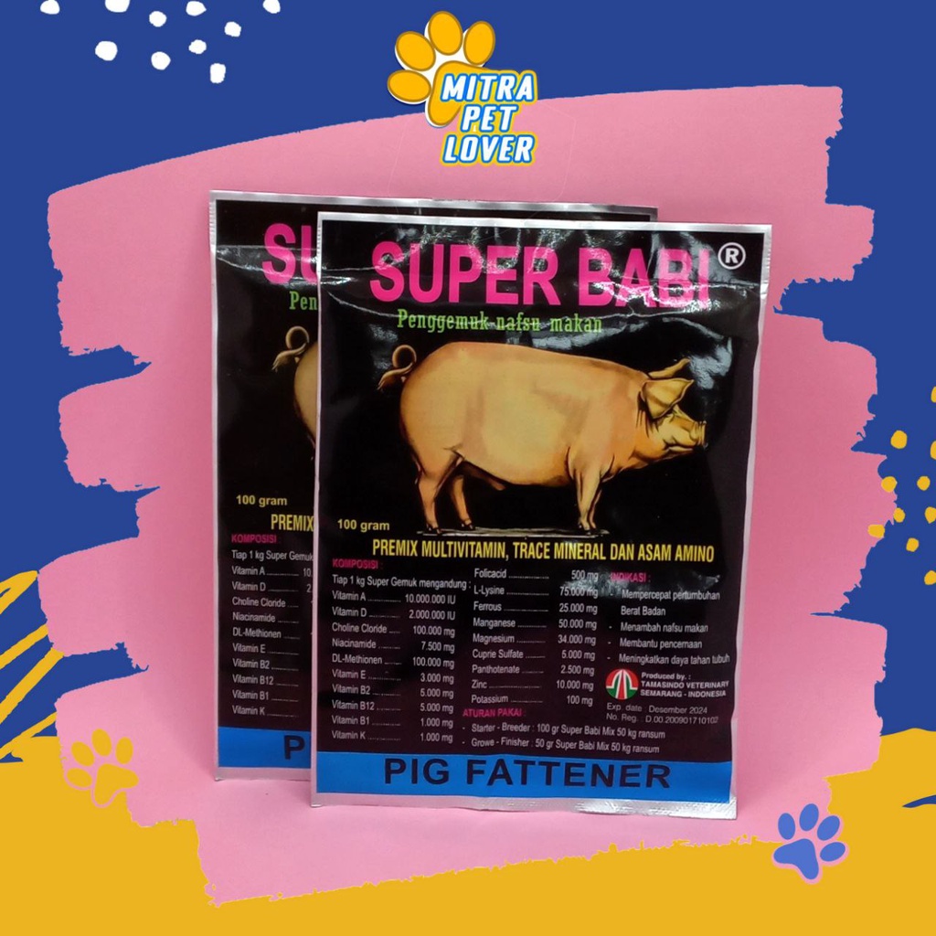 SUPLEMEN PENAMBAH NAFSU MAKAN BABI - SUPER BABI 100 GRAM ORIGINAL - MULTIVITAMIN PENGGEMUK TINGKATKAN BERAT BADAN &amp; METABOLISME &amp; IMUN TUBUH - MURAH GARANSI KUALITAS ASLI - PET ANIMAL PIG GEMUK GENDUT TAMASINDO OBAT KESEHATAN TERNAK HEWAN MITRAPETLOVER