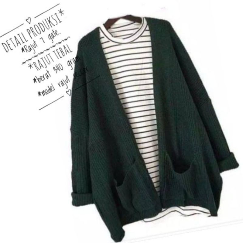 OVERSIZE LAVELLA PREMIUM CARDIGAN RAJUT TEBAL-Emerald