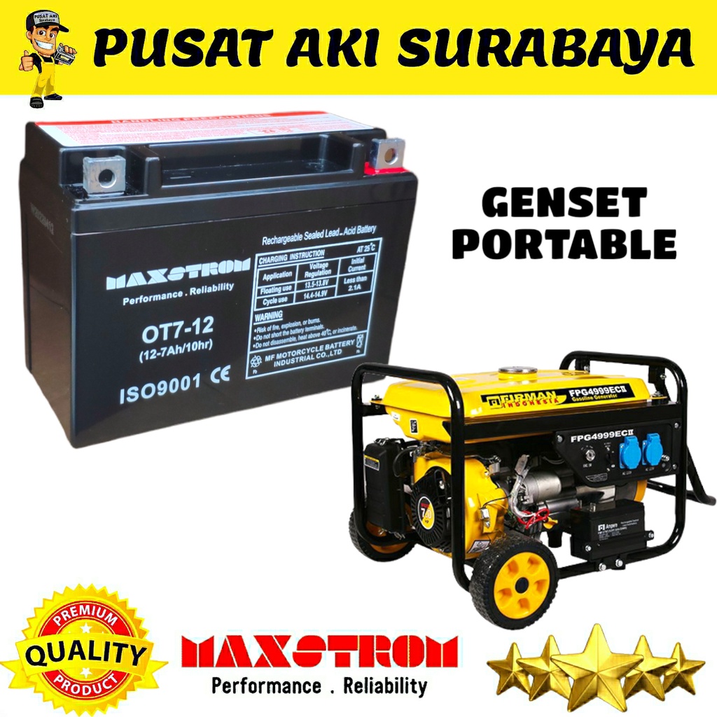 MAXSTROM OT 12 VOLT 7 AMPER ACCU MOBIL MOBILAN AKI ANAK BATERAI UPS INVERTER DC TO AC EMERGENCY LAMP GENSET PORTABLE GENSET STATER GENSET ELEKTRIK