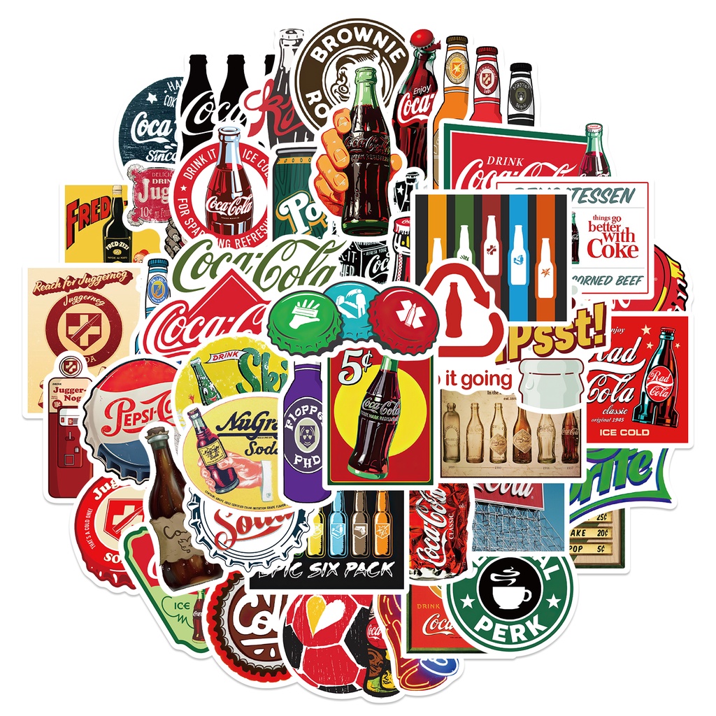 

50pcs Stiker Graffiti Kartun Botol Coke Anti Air Untuk Dekorasi Koper DIY