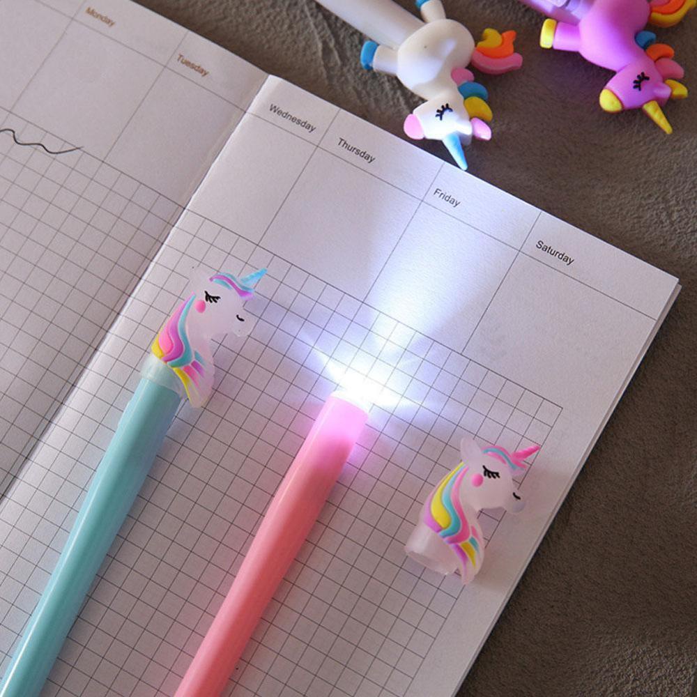 Timekey 4Pcs / Set Pulpen Gel LED Desain Unicorn / Beruang Lucu Kreatif B5F8