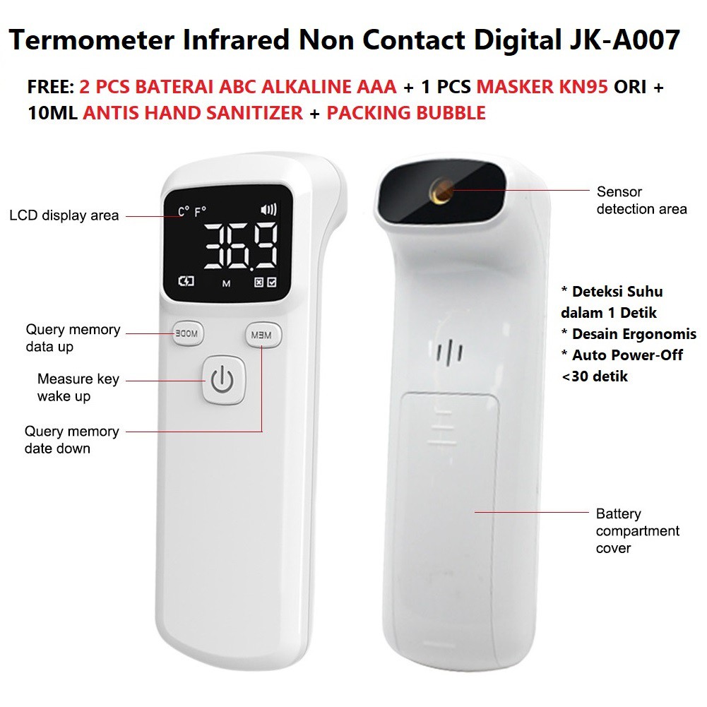 FREE BATERAI ABC - Thermometer Termometer Infrared Non Contact Digital JK-A007