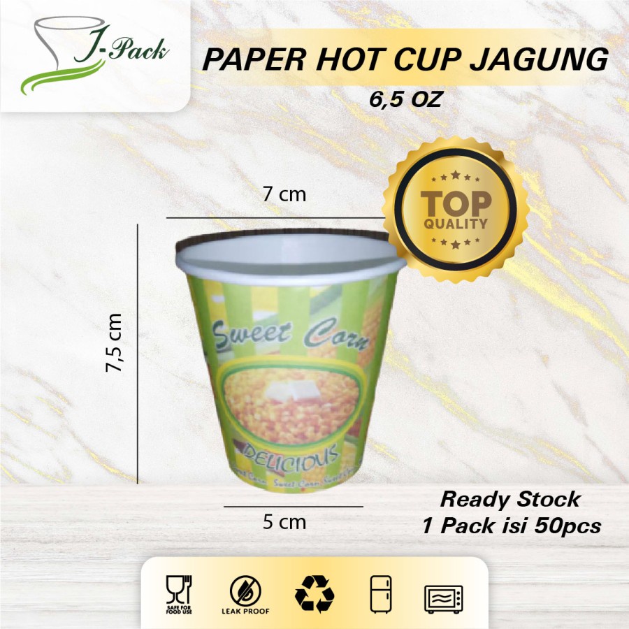 PAPER HOT CUP 6.5 OZ PRINT MOTIF JAGUNG JASUKE/CORN - per 50 pcs