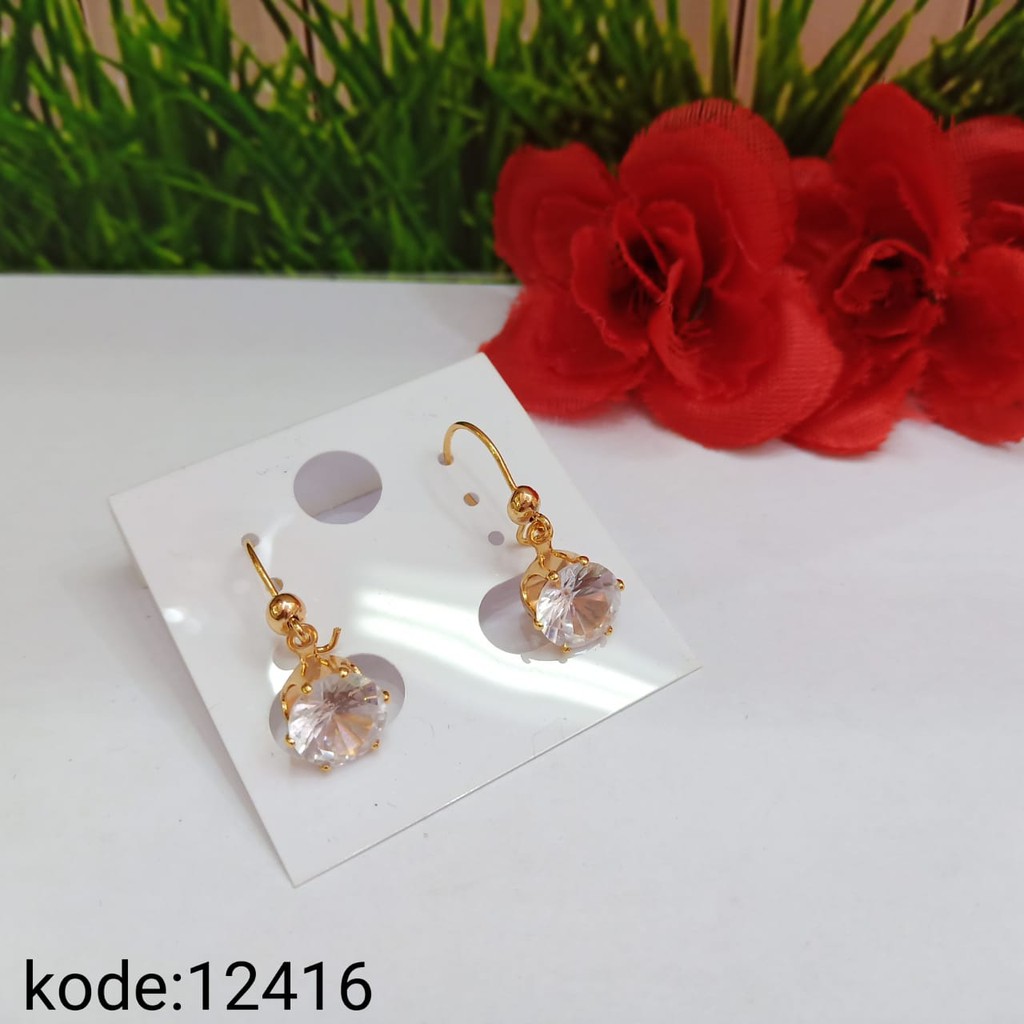 Anting Desi Gantung Lapis Emas Anting Love Replika Emas Asli //12416.10