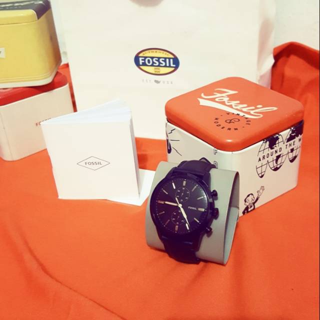 Jam Tangan Pria Fossil FS 5585 Kulit Hitam Asli