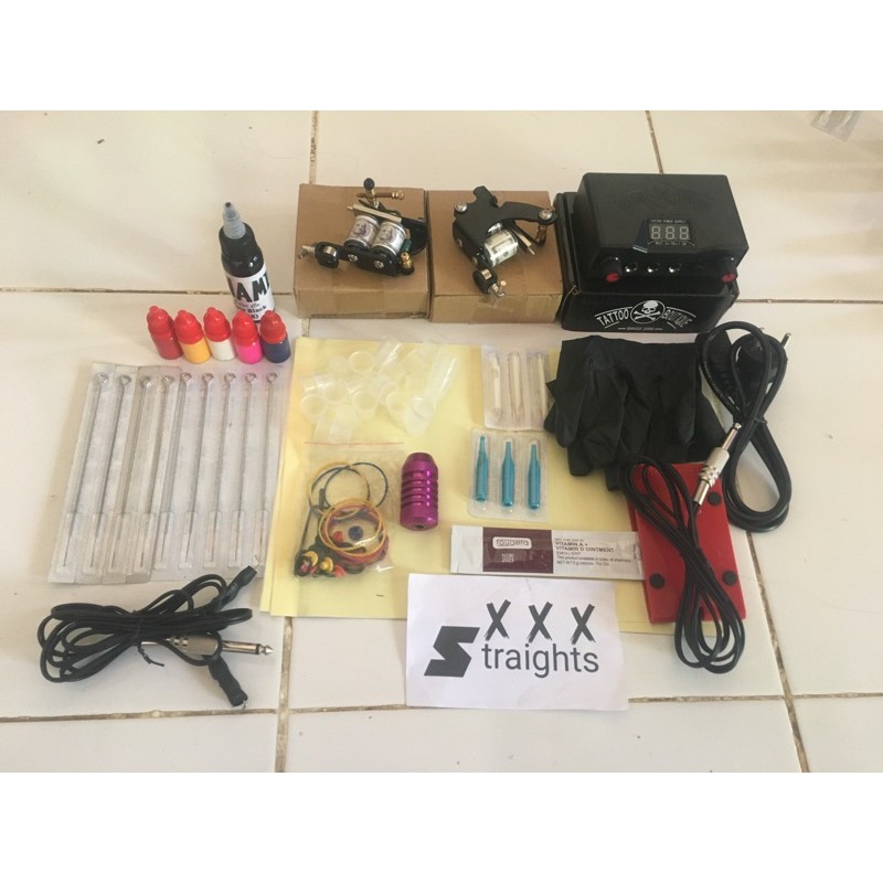 paket lengkap tatto dengan mesin 2 coil dan power supply digital 2 output paket tatto paket tato