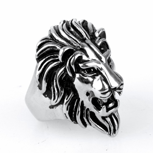 Cincin Desain Singa Gaya Punk Retro Bahan Stainless Steel untuk Pria