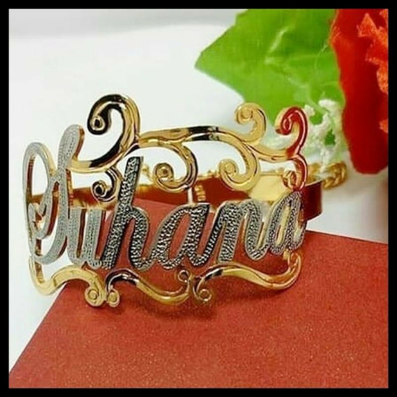 GELANG NAMA LAPIS EMAS MODEL UKIR / GELANG TEMPAH NAMA / GELANG UKIR NAMA / GELANG MURAH