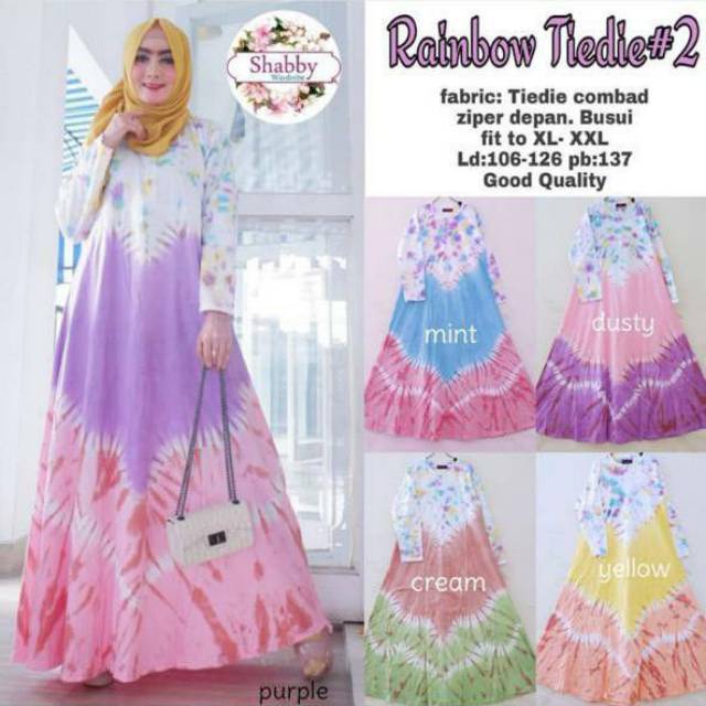 Gamis Kaos RAINBOW TIEDYE#2 Bahan Kaos 30s Resleting Depan Busui Bumil Lengan Panjang Muslimah