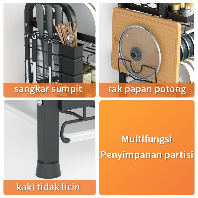 (COD)Rak Piring Stainless Rak Dapur Rak Cuci Piring Rak Penyimpanan Dapur Rak Pengering Piring Rak Mangkuk Piring