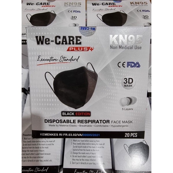 Masker KN95 HITAM We Care Plus 5 Ply isi 20 pcs FREE BOX