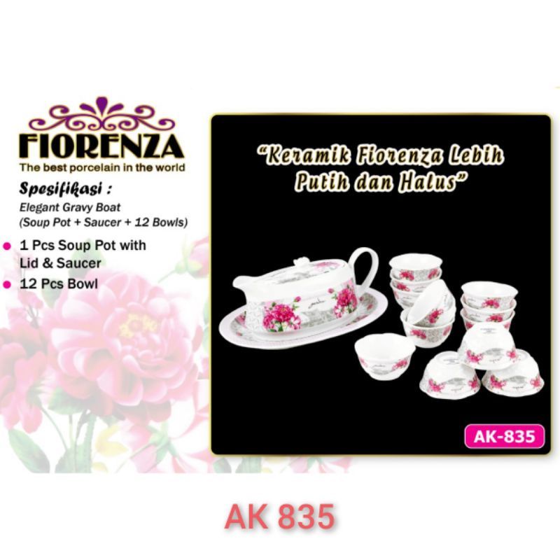 Tempat Wadah Sambel/Cuka Keramik Motif Bunga Fiorenza AK-835