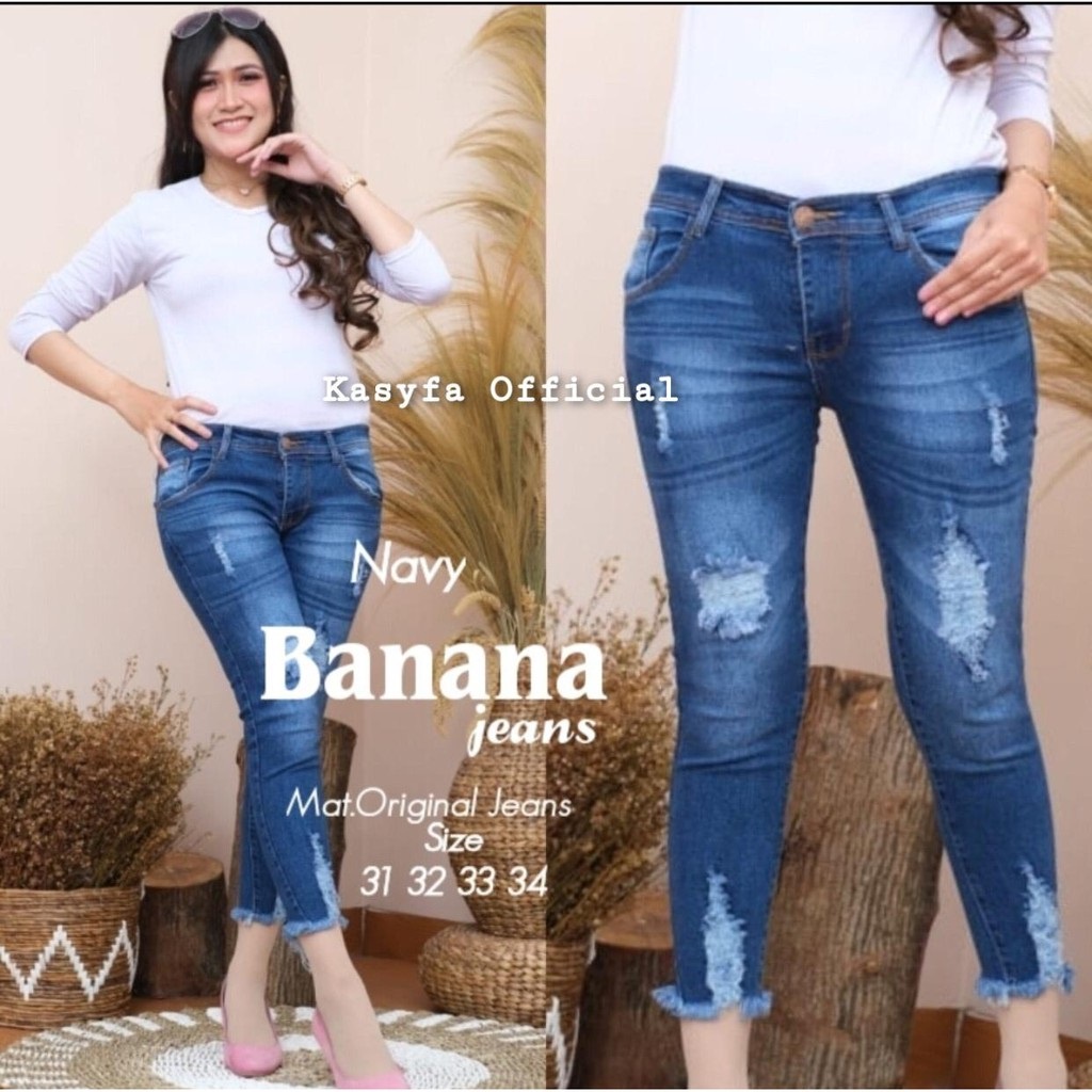 JENNER JEANS 7/9 WANITA SOBEK // CELANA JEANS RIPPED WANITA 7/9