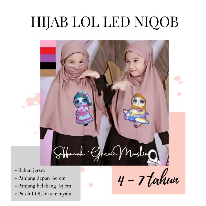 Saffanah Gerai Muslim / Hijab niqob cadar masker anak jogja TK SD 4 5 6 7 thn jilbab anak LOL led