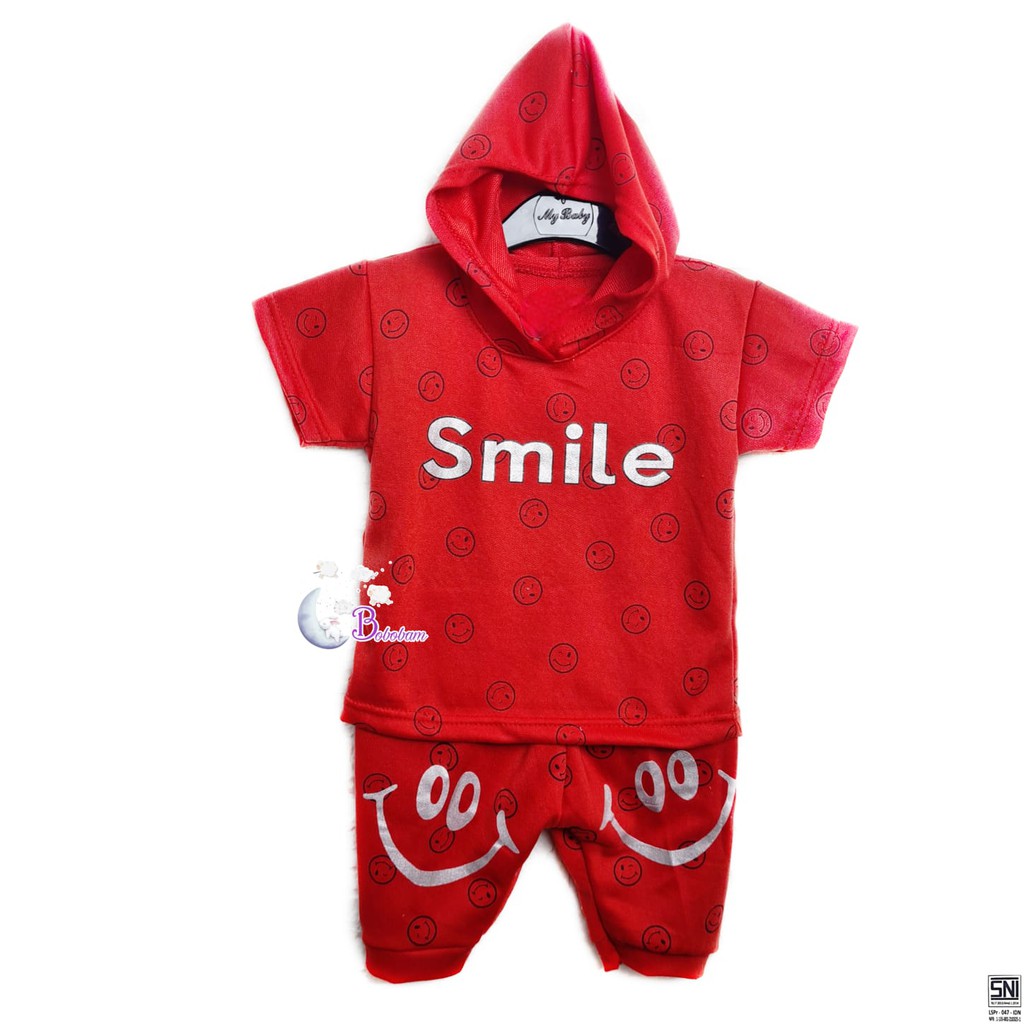 BOBOBAM BAJU BAYI LAKI LAKI  SETELAN ANAK COWO LUCU STELAN COWOK  6 12 BULAN  KEREN TRENDY KEKINIAN SMILE HOODIE UNISEX PEREMPUAN CEWE