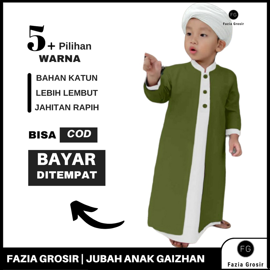 FAZIA GROSIR Jubah Anak GAIZHAN by RAINAN ORI (Free Peci Putih) / Jubah Anak Terbaru 2022 / Jubah Habib Anak / Jubah Anak Lengan Panjang / Gamis Anak Laki Laki / Jubah Anak Usia 1-13 tahun / Jubah Koko Bayi Aqiqah / Jubah Koko Putih Anak Laki Laki