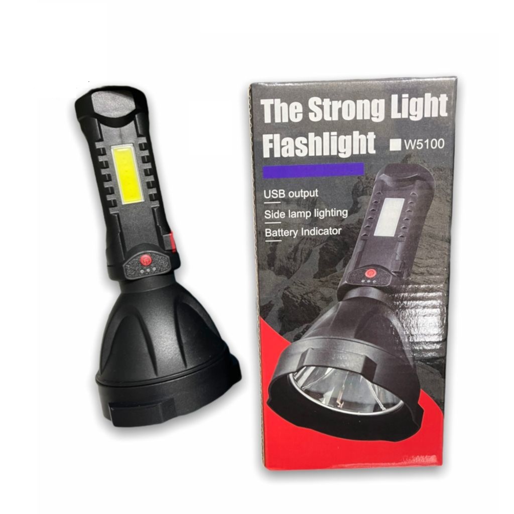 TERMURAH Senter LED W5100 - Flashlight With USB Output And side Lamp Lighting W5100-1