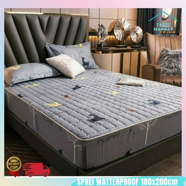 Sprei Waterproof / Sprei Protector bermotif / Sprei anti air ukuran 180x200CM SPREI WATERPROOF-GREY RUSA