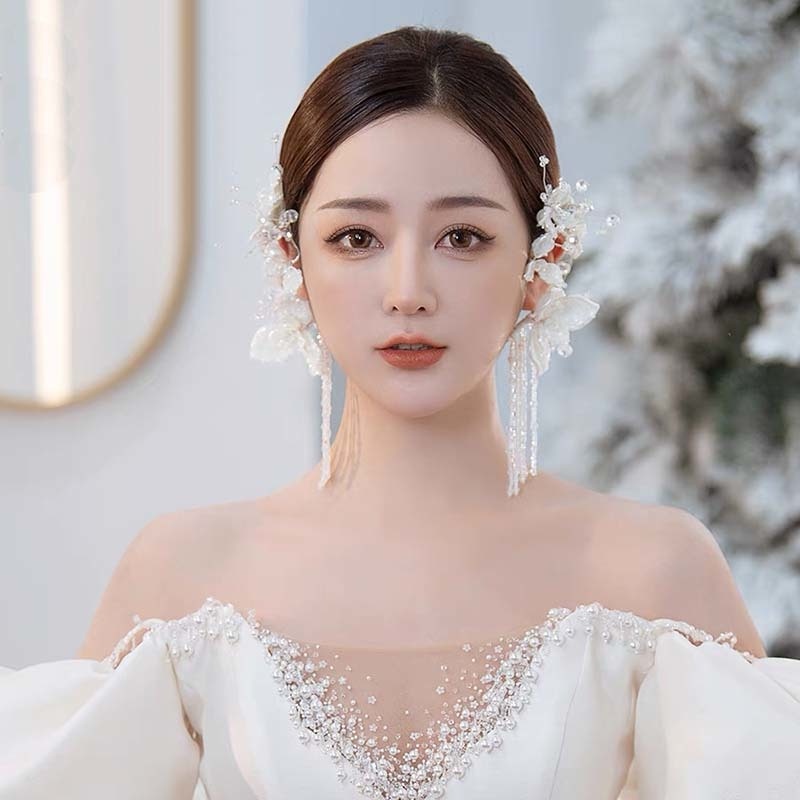 Anting Kristal Bentuk Bunga Dengan Rumbai Untuk Pengantin