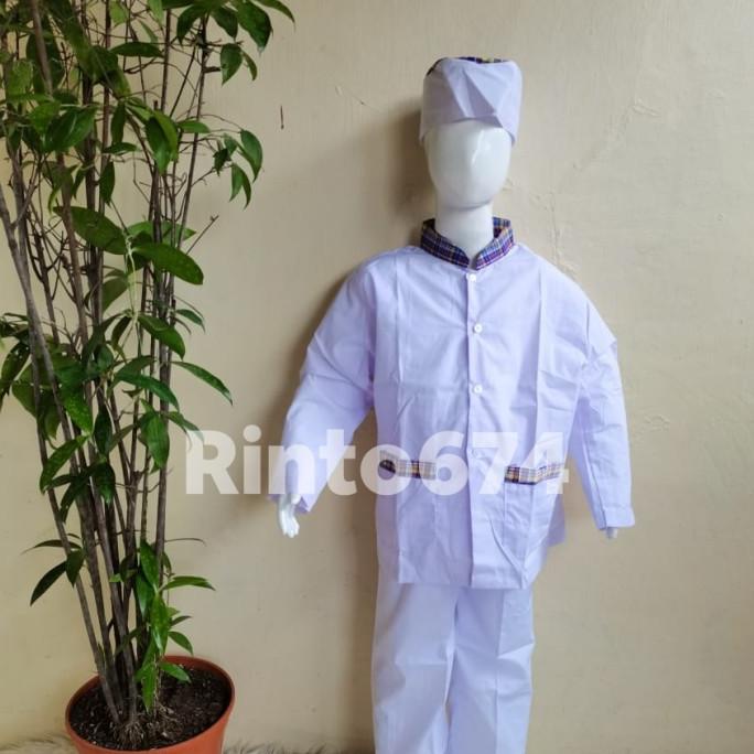 TERLARIS Seragam Sekolah Muslim Putih Strip Ungu Paud dan TK Kualitas Bagus