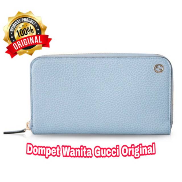 [Dompet Branded] - Gucci Light Blue Pebbled Leather Long Zip Around Wallet
