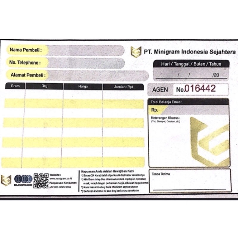 baby gold 0,005gr emas minigold bisa tukar antam-Nota minigram 10pcs