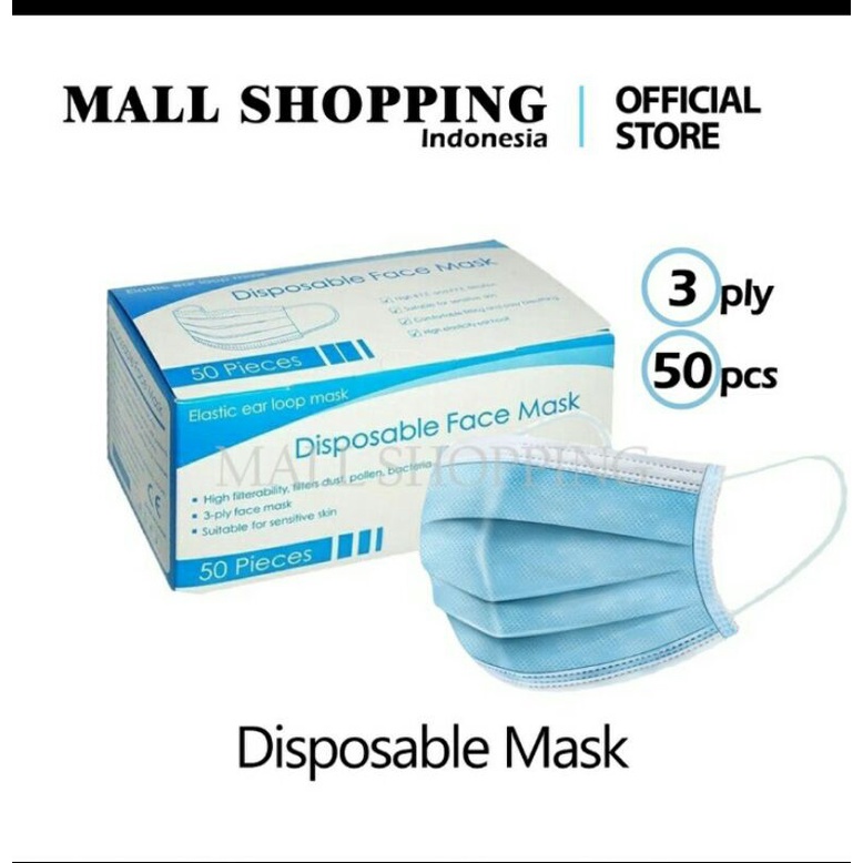 masker 3 PLY isi 50pcs/box  disposible protective mask earloop