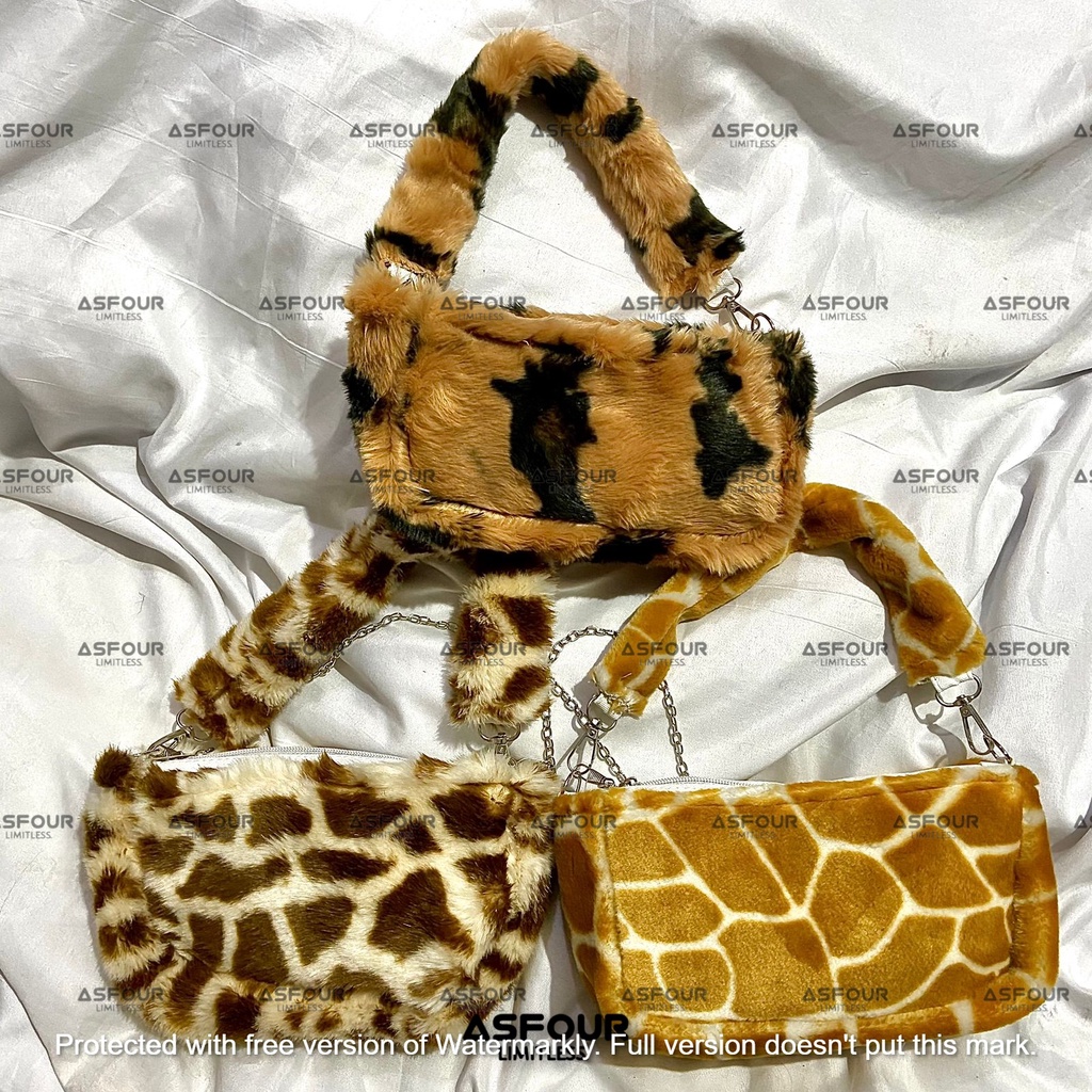 Asfour - Animal Shoulder Bag Slingbag Bulu Korean Style Wanita Terbaru Fur Animal Pattern Handbag