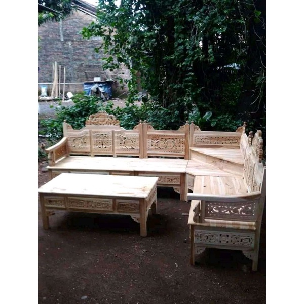 kursi sudut jati mentah