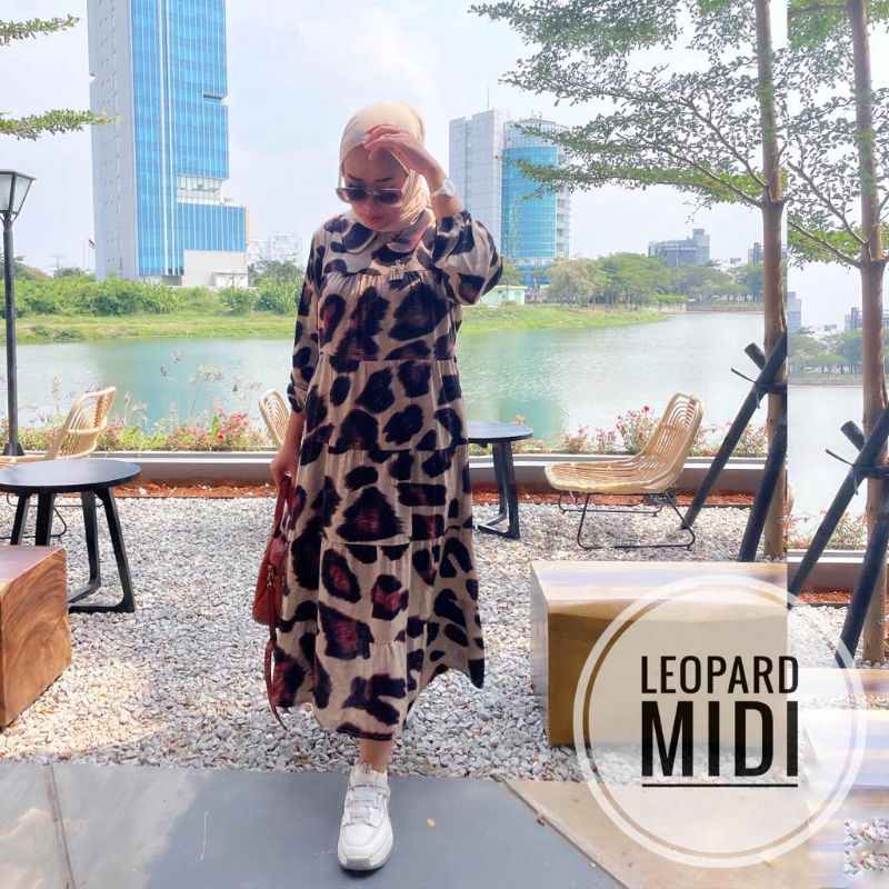 FASHION MUSLIM//LONG TUNIK KATUN// MIDI DRESS LEOPARD