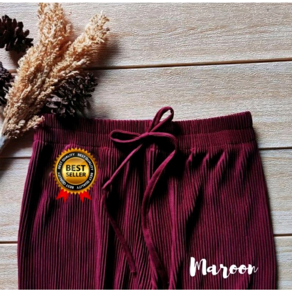 C O D Celana Panjang Plisket Lidi Wanita Dewasa - Kulot Tebal Pliscetan Kecil Muat Bb 40-75 - Bahan Hyget Premium Halus Dan Adem Nyaman di Pakai