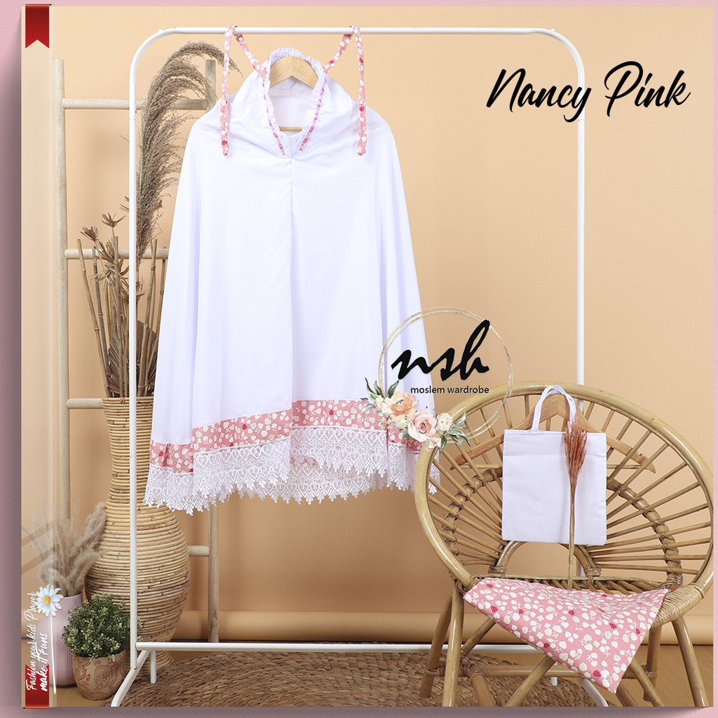 [𝓷𝓼𝓱] Mukena Anak Katun Jepang Santri Renda Love (Muat Hingga Ukuran Tanggung)-Nancy Pink