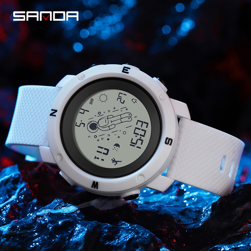 SANDA 2128 Jam Tangan Pria Digital EL Backlight Jam Astronot Sport Watch Anti Air WATCHKITE WKOS