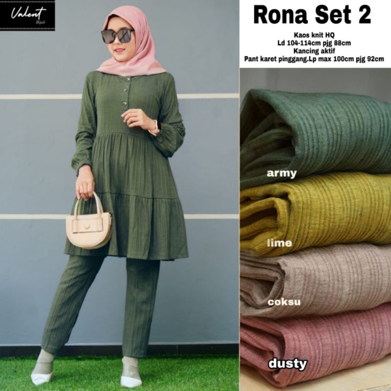 RONA SET 2 BY VALENT SETELAN ONE SET TUNIK PANTS RAJUT POLOS CASUAL TRENDY BAHAN KAOS RAJUT HQ LD 11