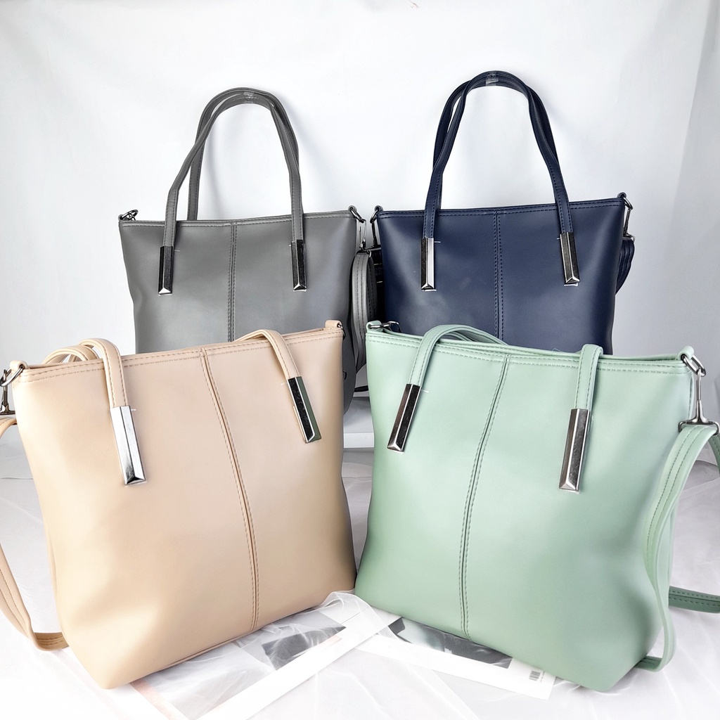 Tas Tote Wanita Kuliah Ngantor Ngemall Bahu Selempang Polos Leather Bag Lokal Premium Kulit Sintetis KT075 KT076 KT077 KT078