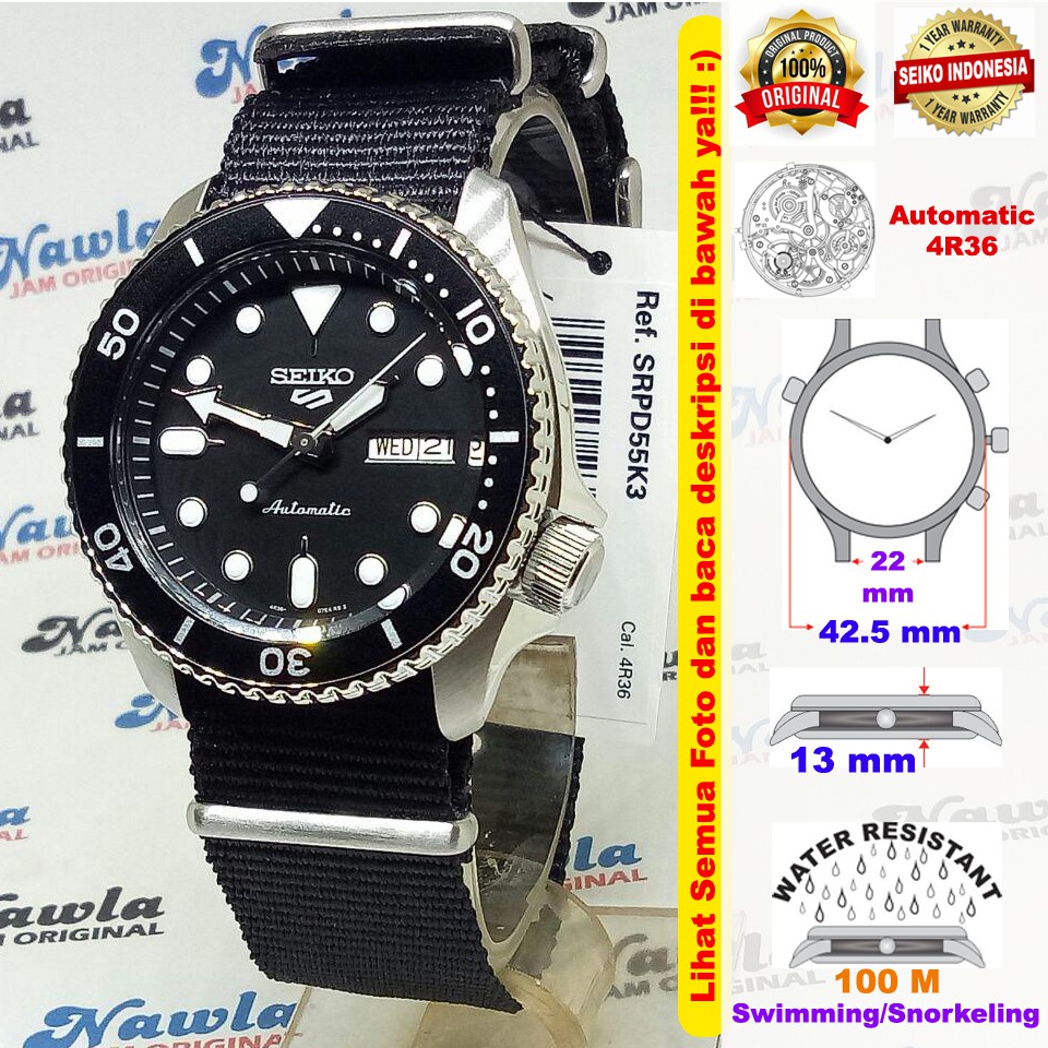 Seiko 5 Sports SRPD55K3 Automatic Black Nylon - Jam Tangan Pria SRPD55