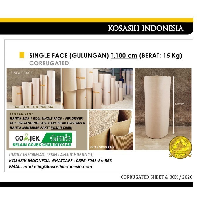 

SINGLE FACE TINGGI 100 CM ( GULUNGAN KARDUS )