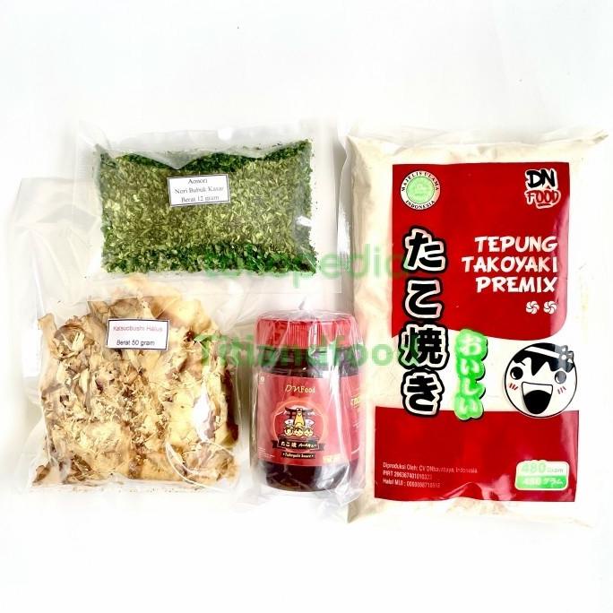 

Bahan takoyaki komplit. saos buldog + tepung + oanori + katsuobushi