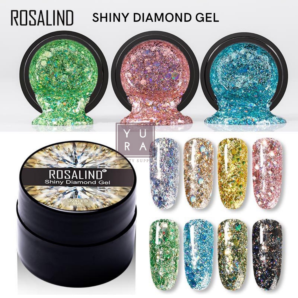 ROSALIND SHINY DIAMOND GEL UV &amp; LED Gel Nail Polish 5ml / kuteks Gel cat kuku glitter painting pot