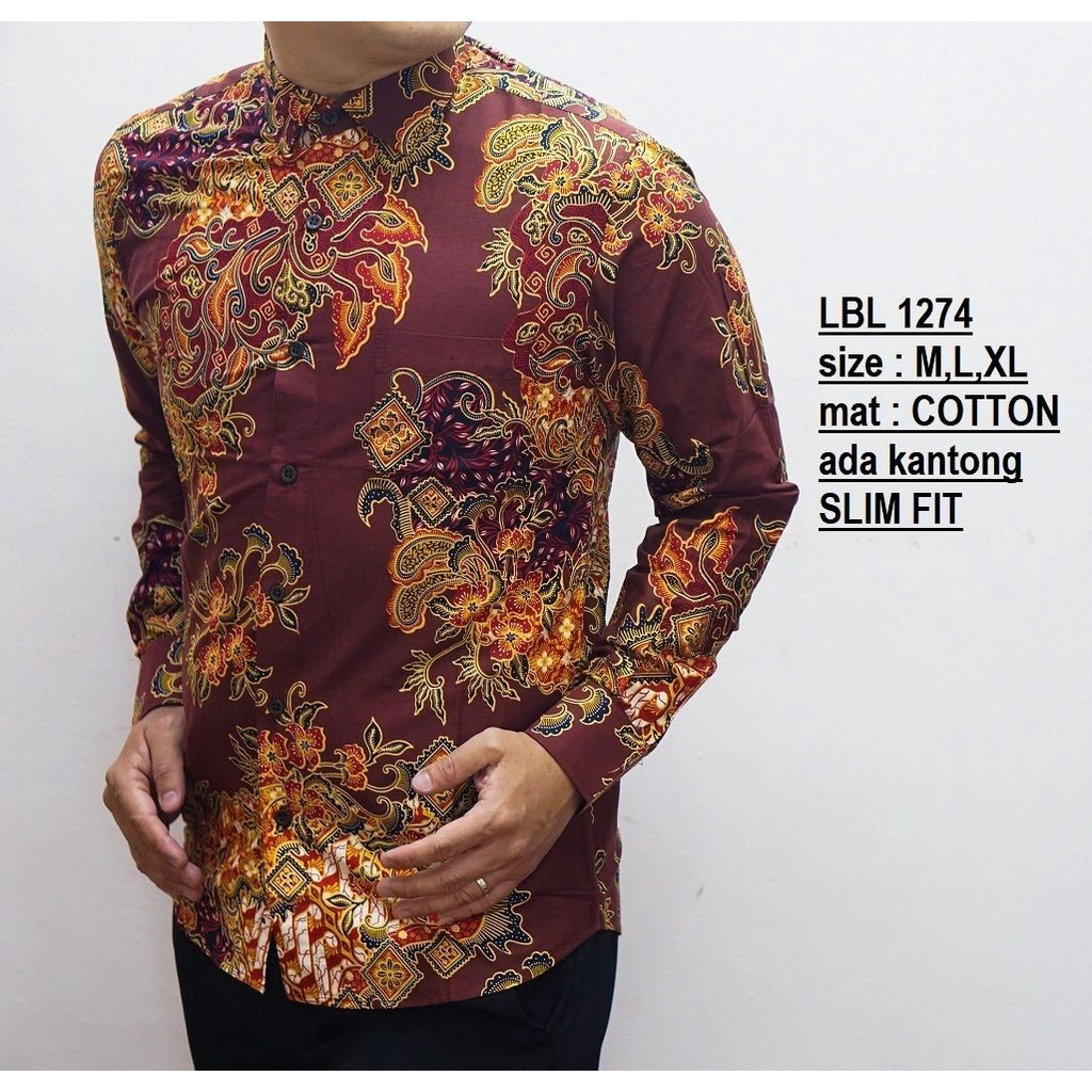 KEMEJA BATIK PRIA SLIM FIT LENGAN PANJANG BAJU BATIK PRIA SLIMFIT MODERN KEREN LBL359