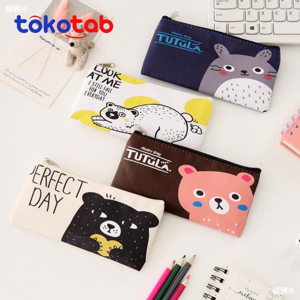 Tokotab - Tempat Pensil Resleting Cute Simple Korean Student Pencase Kanvas-2